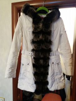 Пальто с мехом лисы женское белое 46-48 разм