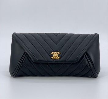 Женская сумка клатч Chanel из кожи черная новая