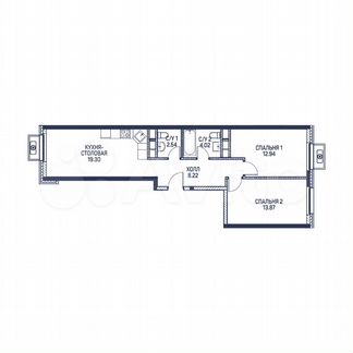 2-к квартира, 60.9 м², 3/22 эт.