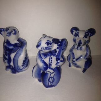 Фарфоровые фигурки мышей/крыс, Гжель