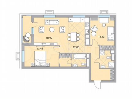 3-к квартира, 79.1 м², 4/24 эт.