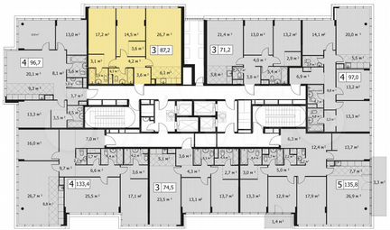 3-к квартира, 87 м², 13/14 эт.