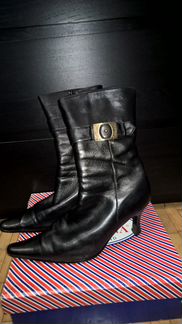Сапоги кожанные, б/у, черные, размер 41, зимние