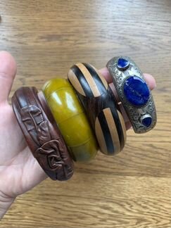 Браслеты винтаж кожа серебро дерево кость лазурит