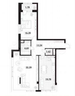 2-к квартира, 90 м², 13/39 эт.