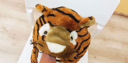 Детская шапка шлем тёплая зимняя зверушка тигр