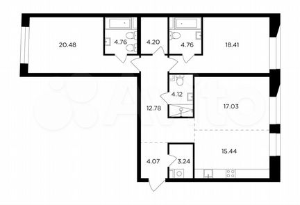 3-к квартира, 109.3 м², 3/16 эт.