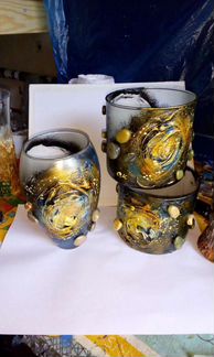 Стеклянные вазочки с лепным декором, надёжен в исп