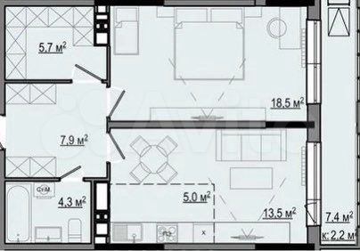 2-к квартира, 57.1 м², 16/18 эт.
