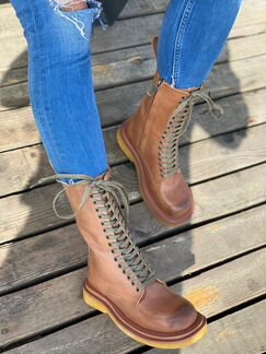 Сапоги кожаные коричневые ботинки боттега